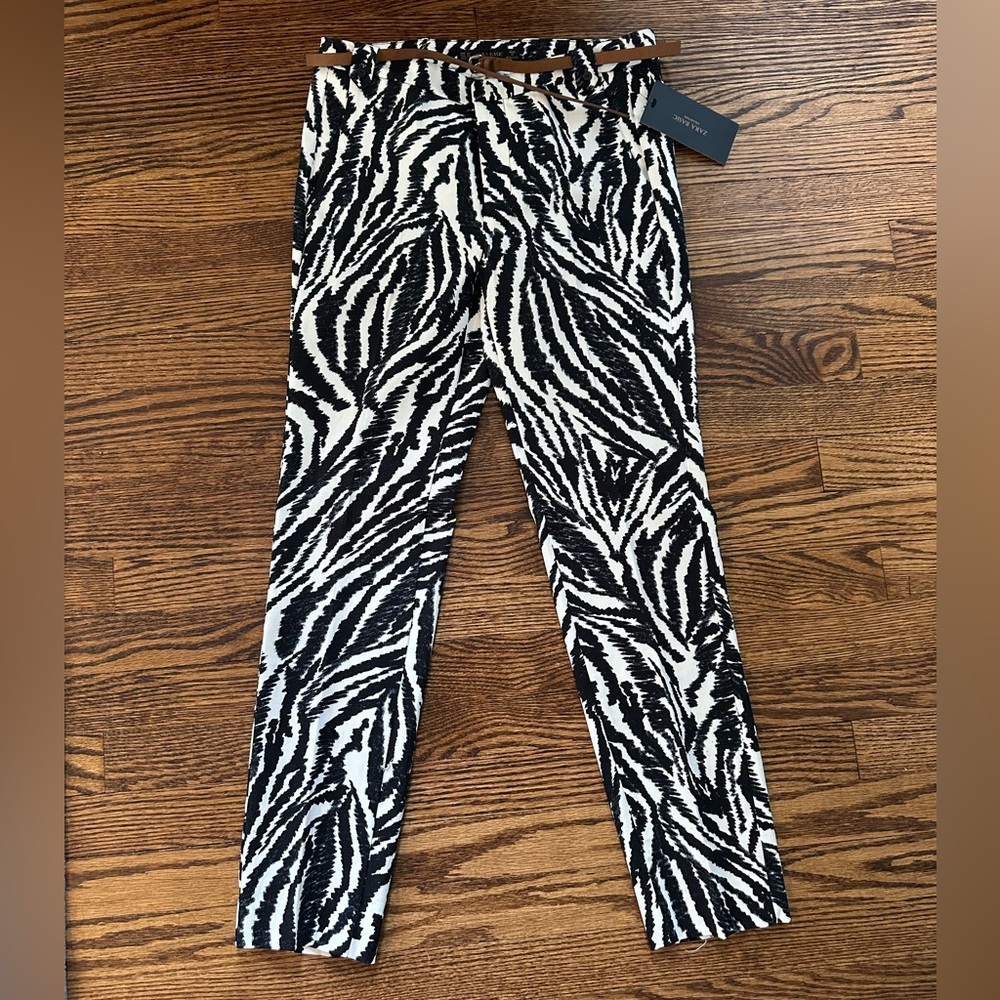 Zara Black and White Animal Print Trousers